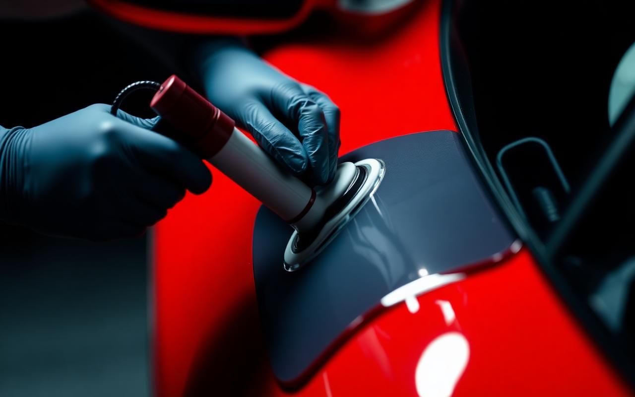 Aplicación de recubrimiento cerámico en un Corvette rojo